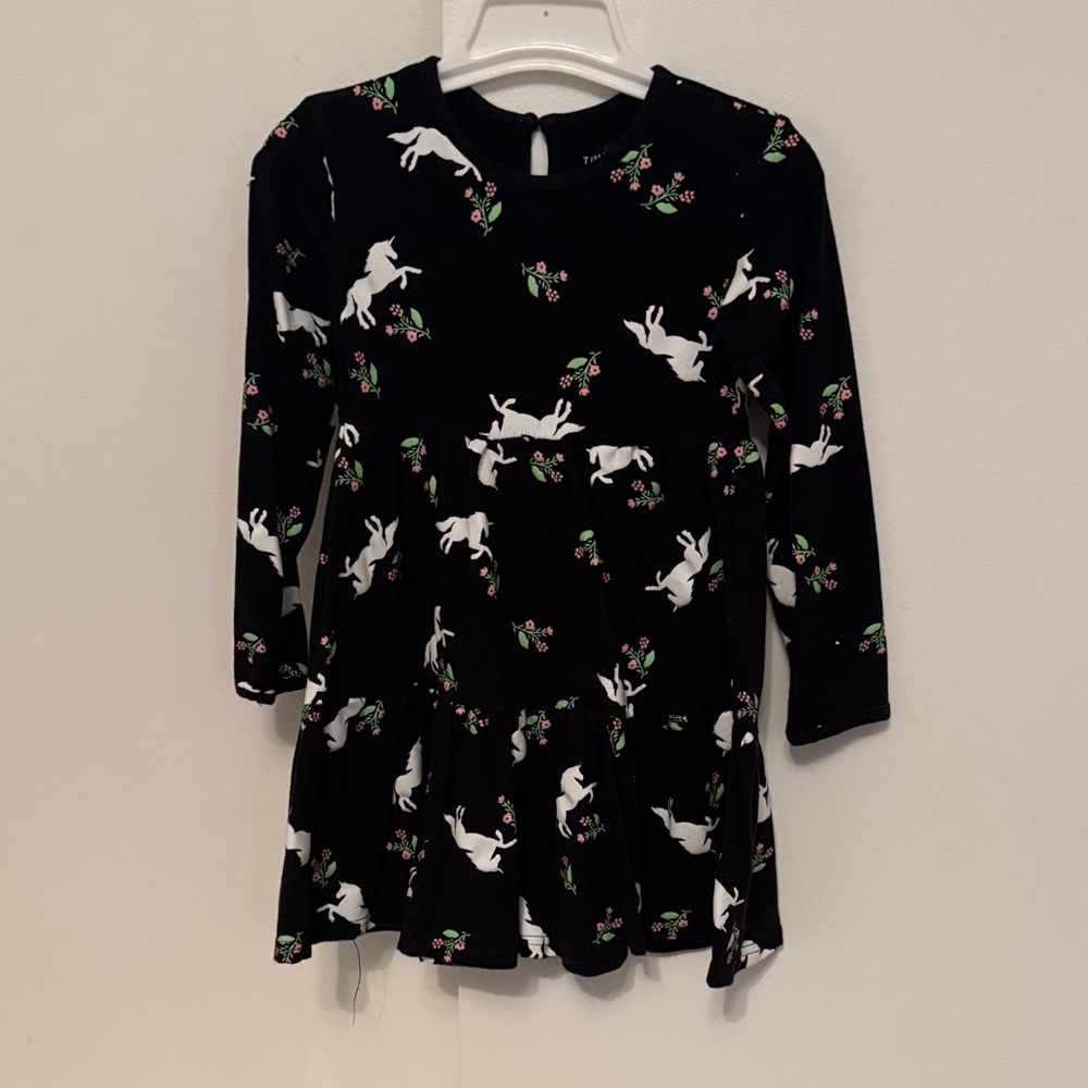 Black Unicorn Print Kids Dress